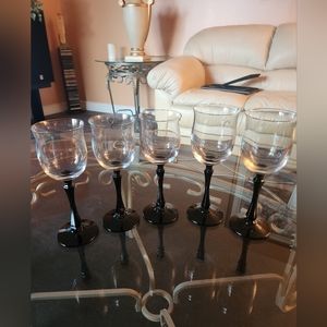 Vintage Black Stem Wine Glasses